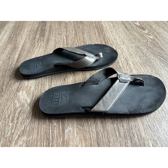Reef Men's Twinpin Sandals Mens size 9 Flip Flops Brown Vegan Leather Comfort - Picture 4 of 5